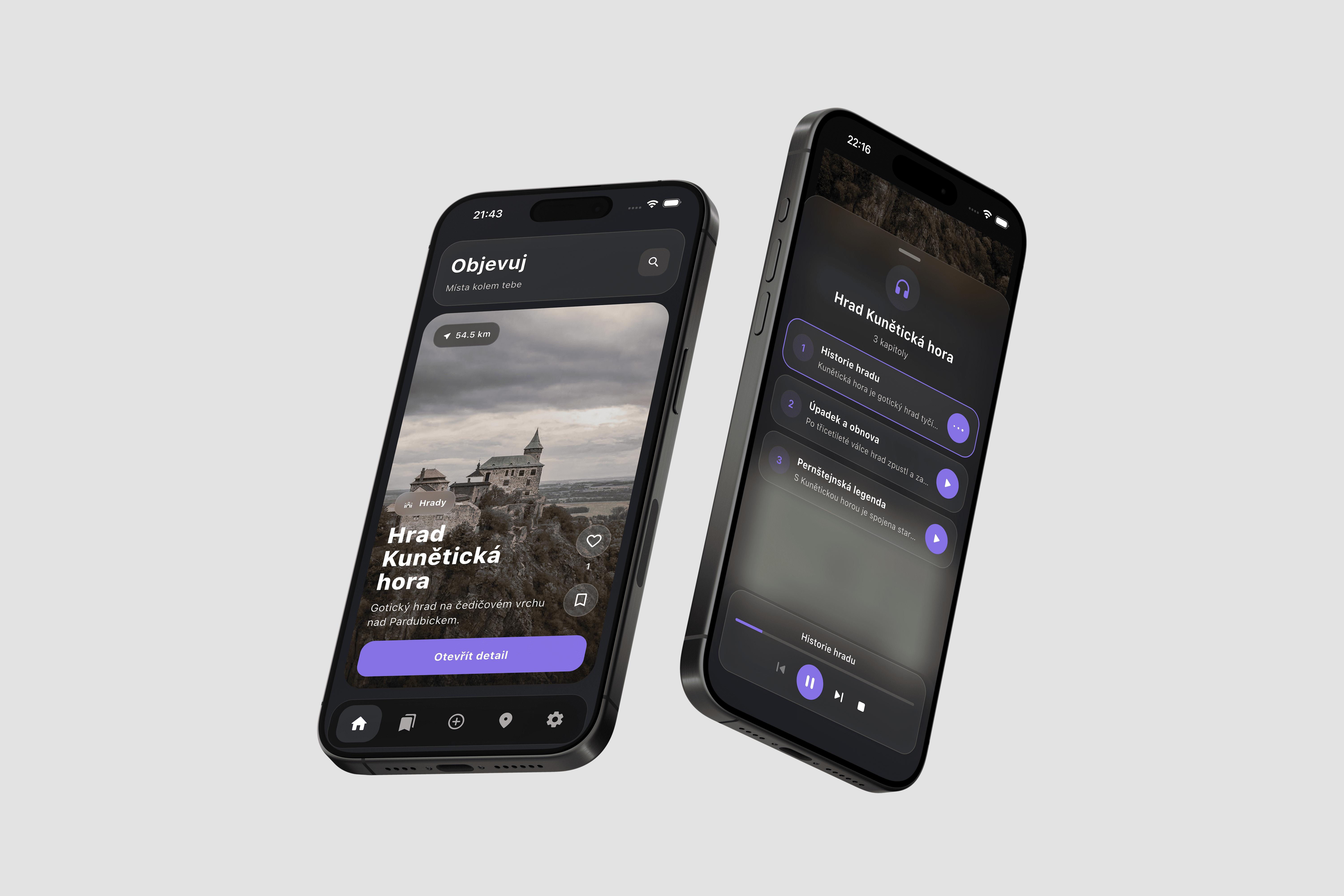 Náhled projektu GSPOT — mobilní aplikace pro objevování míst (iPhone i&nbsp;Android)